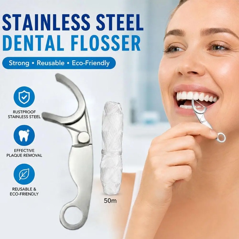Dental Floss Picks - ステンレス製再利用可能な歯間ブラシ、フロスホルダーセット、携帯用歯磨きツール、口腔衛生用