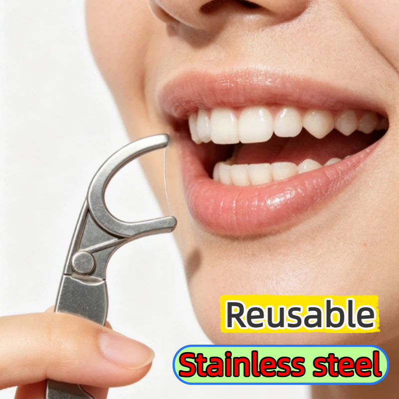 Dental Floss Picks - ステンレス製再利用可能な歯間ブラシ、フロスホルダーセット、携帯用歯磨きツール、口腔衛生用