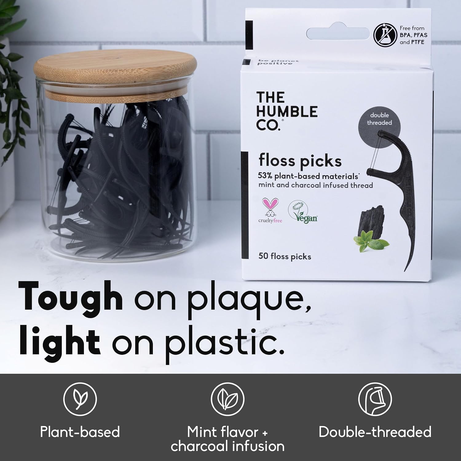 デンタルフロスピック ダブルスレッド チャコール 200本  - Dental Floss Picks のレビューと価格