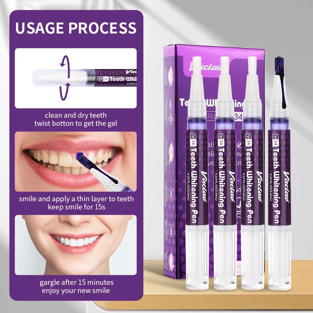 ヴァクラフV34 パープル歯のホワイトニングジェルペン。即効 - Teeth Whitening Xylitol のレビューと価格